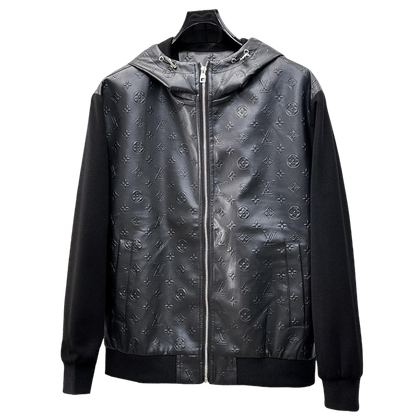 Louis Vuitton Men's Embossed Monogram Hooded Zip-Up Jacket with Contrast Sleeves