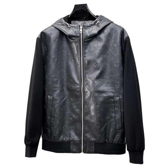 Louis Vuitton Men's Embossed Monogram Hooded Zip-Up Jacket with Contrast Sleeves