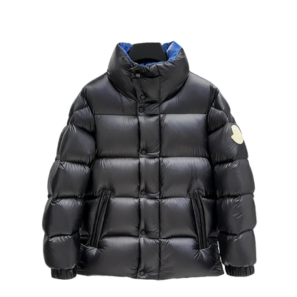 Moncler Men's Black Quilted Down Jacket With Stand Collar And Sleeve Badge