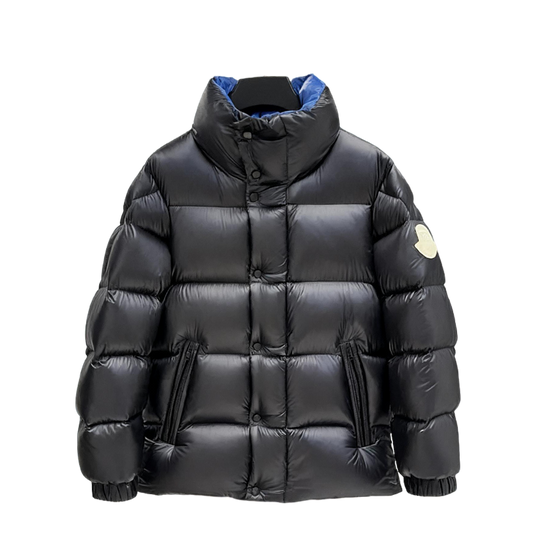 Moncler Men's Black Quilted Down Jacket With Stand Collar And Sleeve Badge
