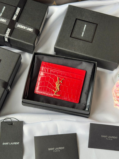 Gorgeous Saint Laurent Croc Embossed Leather Card Holder 423291
