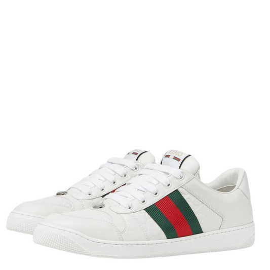 Gucci Unisex Classic Web Stripe White Leather Sneakers