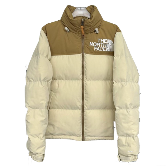 The North Face Nuptse Puffer Jacket With Beige And Brown Colorblock Design