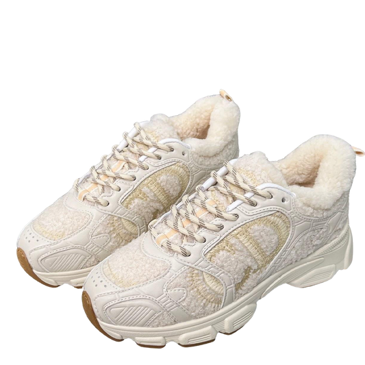 Women's Dior Cream - Colored Sneakers With Plush Fleece Details