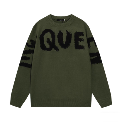 Alexander McQueen Olive Green Sweater With Black QUE Print