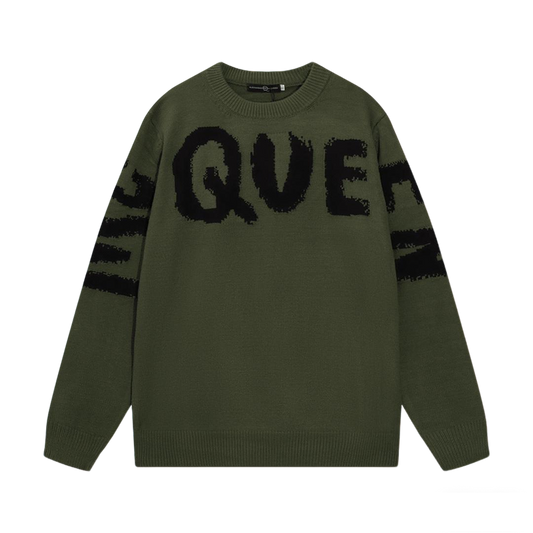 Alexander McQueen Olive Green Sweater With Black QUE Print