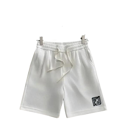 Fendi Men's White FF Logo Embroidered Drawstring Casual Shorts