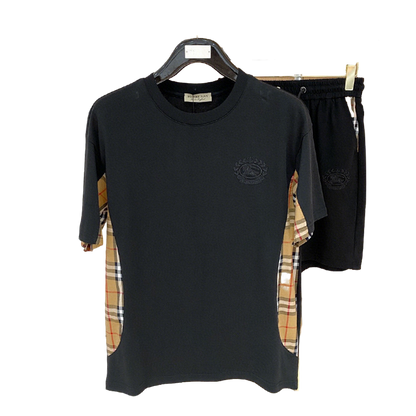 Burberry Men's Black Short - Sleeve Tracksuit With Check Accents