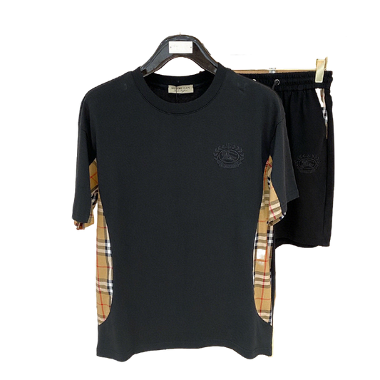 Burberry Men's Black Short - Sleeve Tracksuit With Check Accents