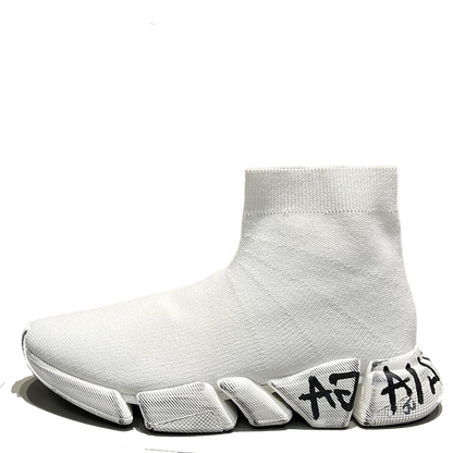 Balenciaga Unisex Sock Sneakers Stylish White Design with Graffiti Detail for Fashion Enthusiasts