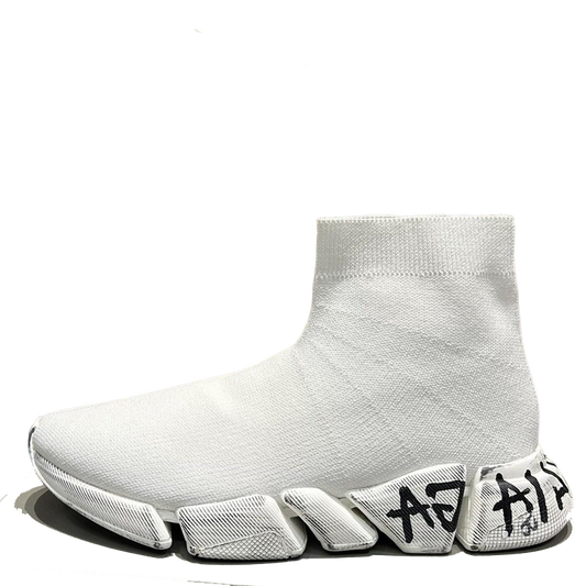 Balenciaga Unisex Sock Sneakers Stylish White Design with Graffiti Detail for Fashion Enthusiasts