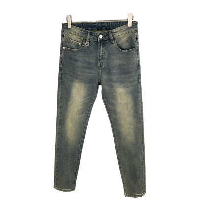 Men's Fendi Vintage Washed Skinny Jeans with Frayed Hem and Logo Accents