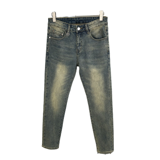 Men's Fendi Vintage Washed Skinny Jeans with Frayed Hem and Logo Accents