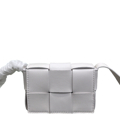 Bottega Veneta Cassette Bag White Leather Green Trim Intrecciato Weave Design Style No.6902