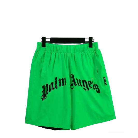 Palm Angels Bright Green Casual Shorts With Brand Logo
