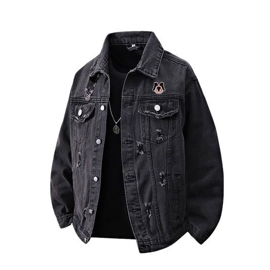 Stylish Moncler Distressed Denim Jacket with Inner Tee