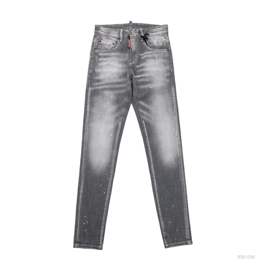 Men's Dsquared2 Distressed Grey Denim Jeans With Paint Splatter Details