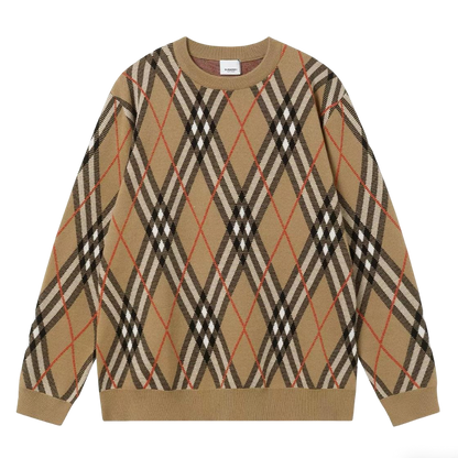 Burberry Men's Argyle Check Pattern Crew Neck Knitted Sweater