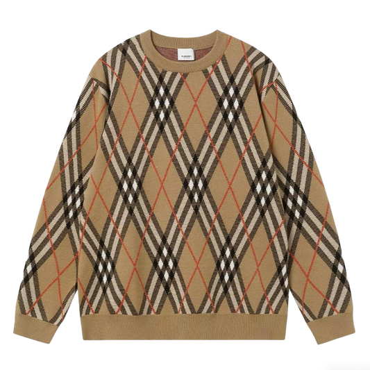 Burberry Men's Argyle Check Pattern Crew Neck Knitted Sweater