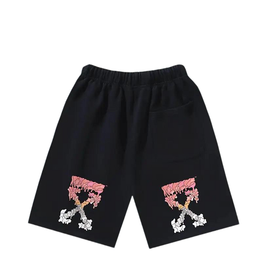 Off - White Men's Black Drawstring Shorts with Artistic Prints
