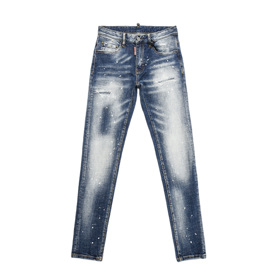Men's Dsquared2 Blue Denim Jeans with Paint Splatter and Faded Details