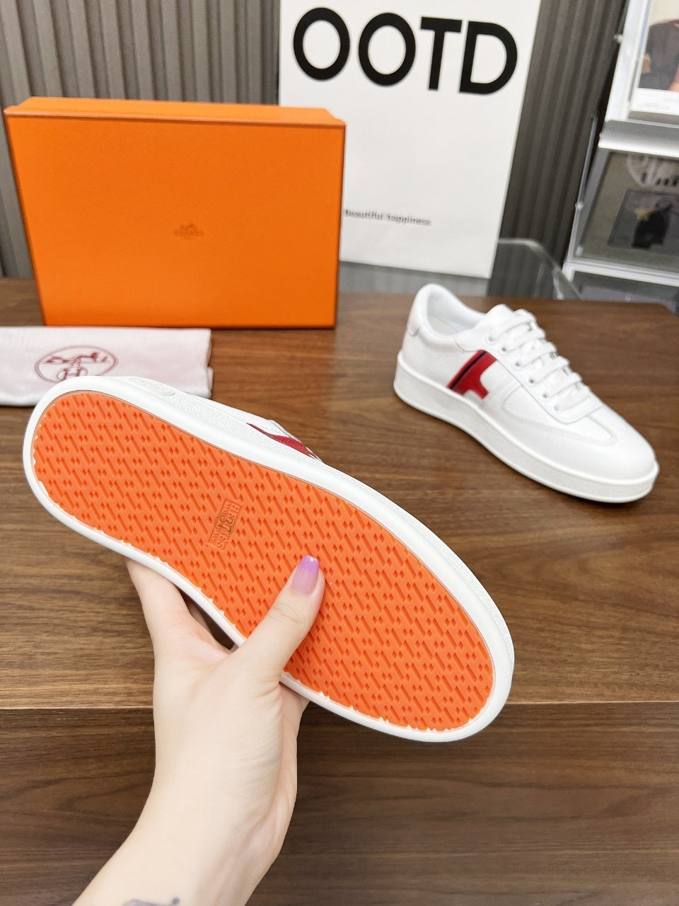 Hermes Women's Sneakers Iconic H Logo Leather Casual Fashion Shoes