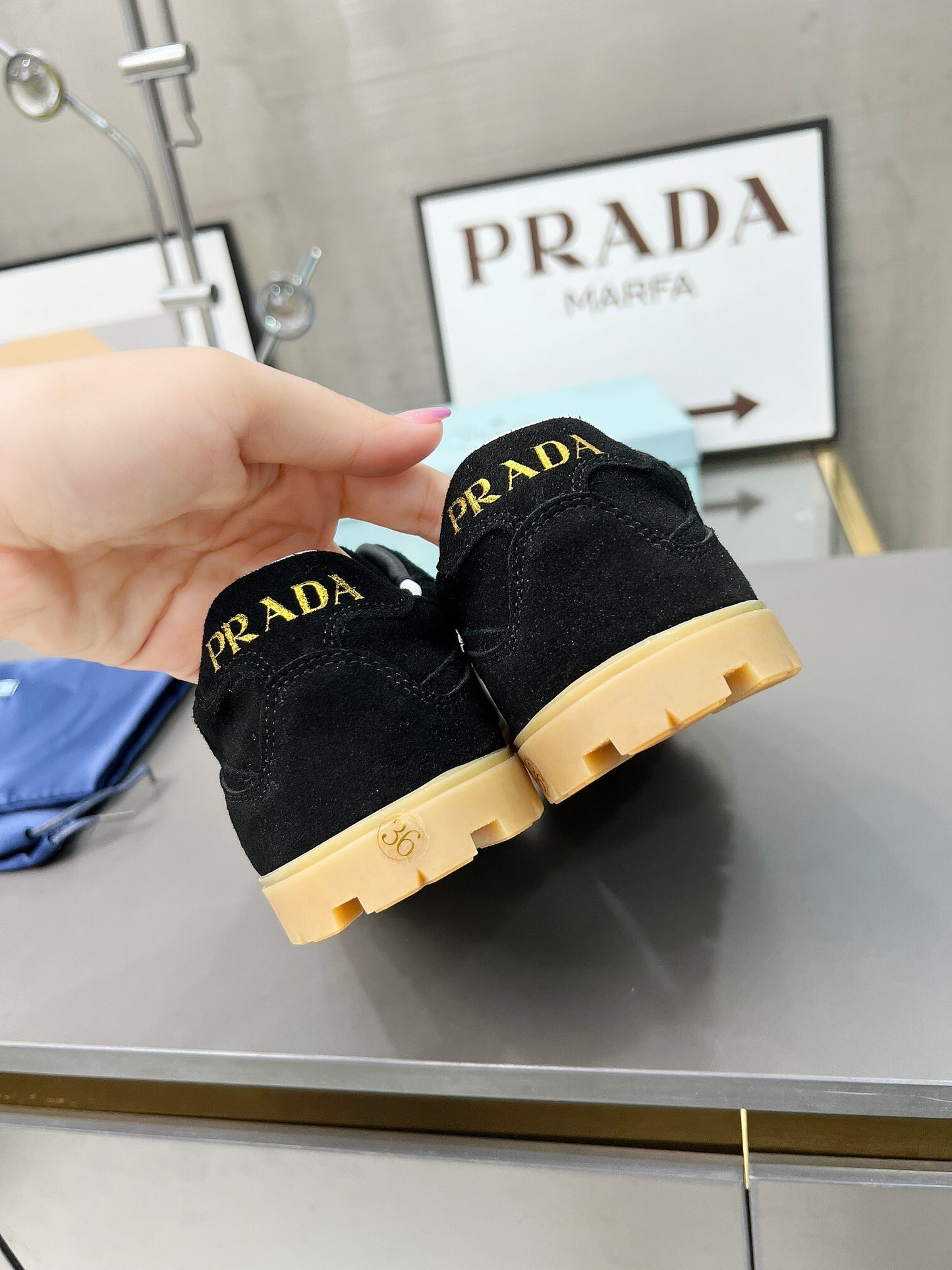 Prada Unisex Sneakers Triangle Logo Suede Luxury Sneakers