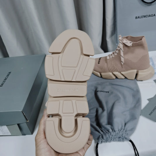 Balenciaga Unisex Beige Lace-up Sock Sneakers Stylish Footwear for Fashion-conscious Men and Women