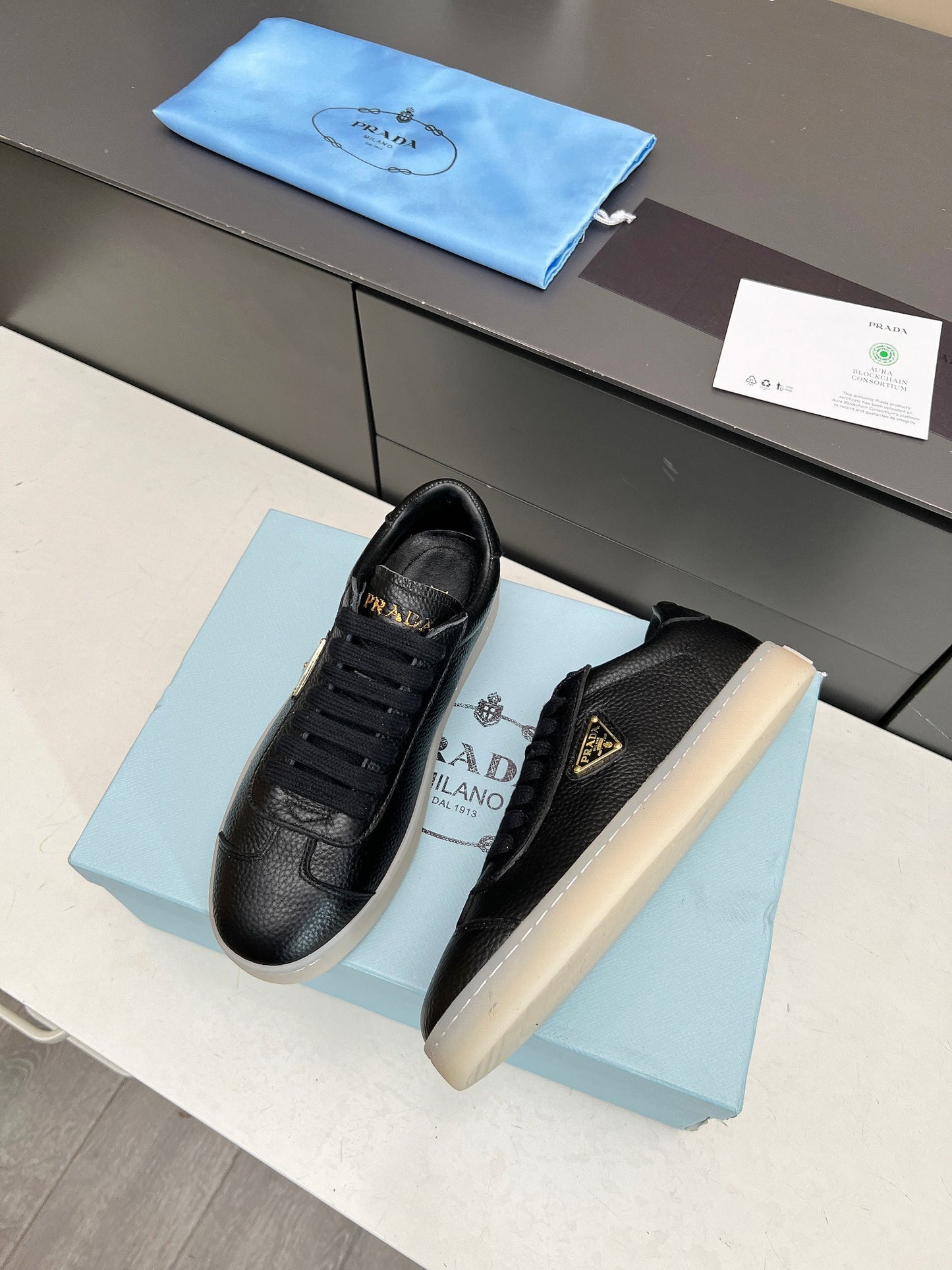 Prada Unisex Sneakers Triangle Logo Luxury Fashion Sneakers