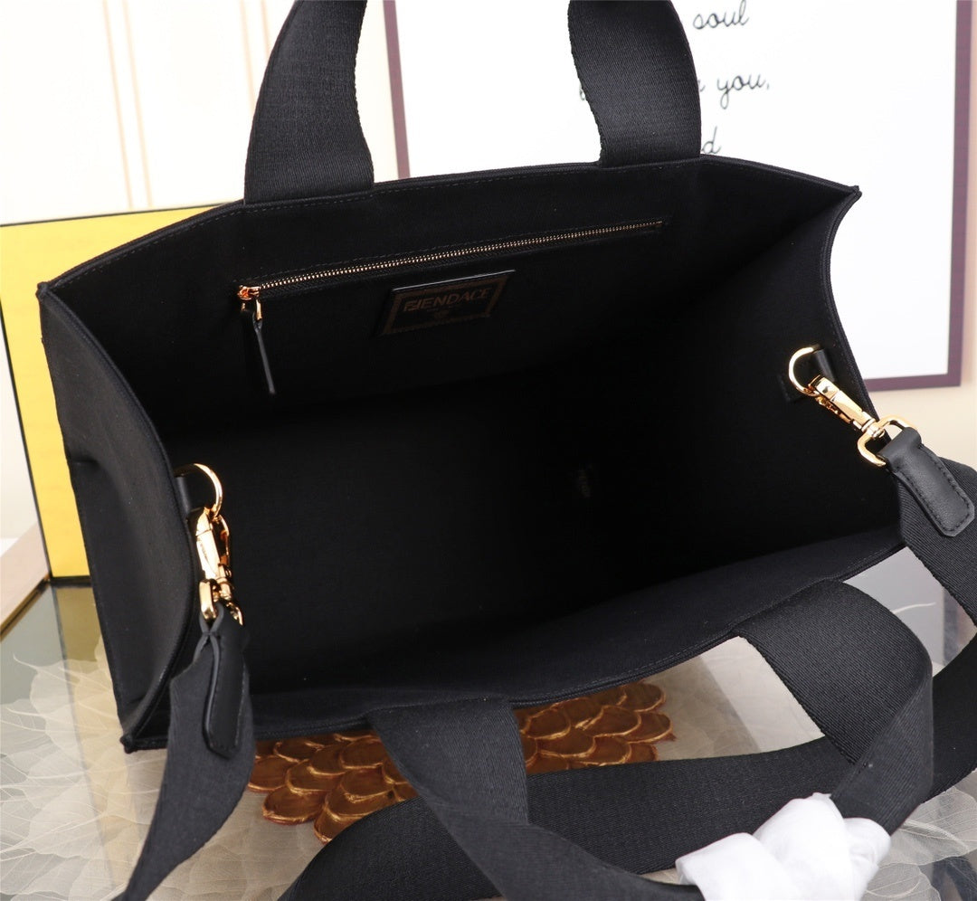 Chic Fendi Fendace Tote Bag With Gold - Embroidered Logo And Greek Key Detailing 550888