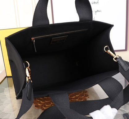 Chic Fendi Fendace Tote Bag With Gold - Embroidered Logo And Greek Key Detailing 550888