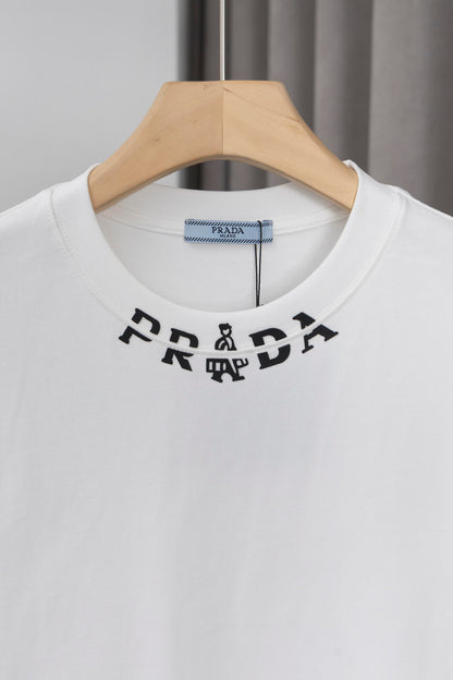 Prada Black/White Tee With Signature Logo Detailing For Luxury Fashion Lovers