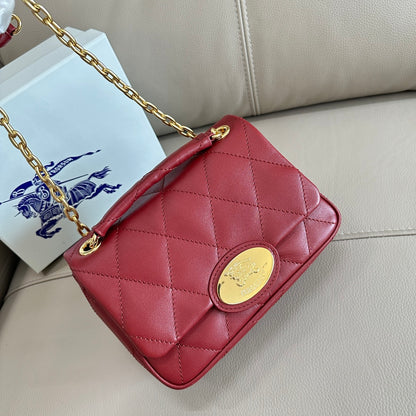 White/Red/Black Quilted Burberry Crossbody Bag with Gold Chain Strap and Iconic Logo Style No.2641