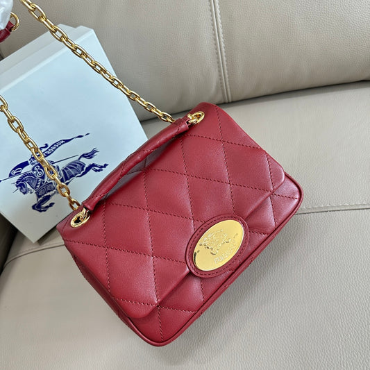 White/Red/Black Quilted Burberry Crossbody Bag with Gold Chain Strap and Iconic Logo Style No.2641