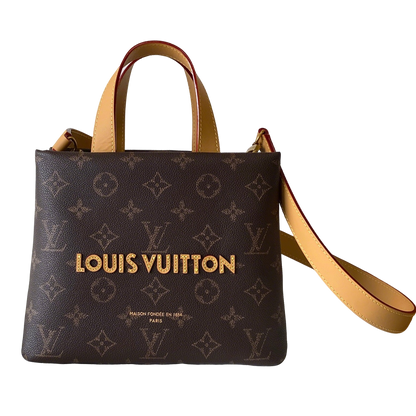 Elegant Louis Vuitton Monogram Canvas Tote Bag With Leather Handles And Gold Branding