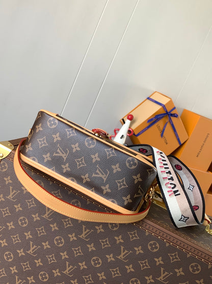 Stylish Louis Vuitton Monogram Crossbody Bag With Colorful Webbing Strap And Buckle Detail