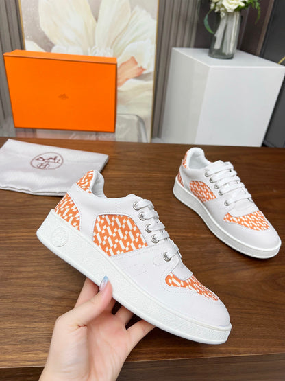 Hermes Women's Sneakers Iconic H Logo Leather Casual Fashion Shoes