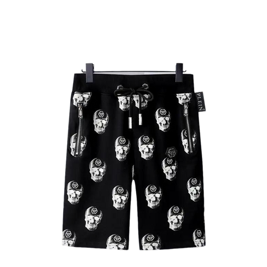 Philipp Plein Men's Black Shorts With All - Over Skull Print