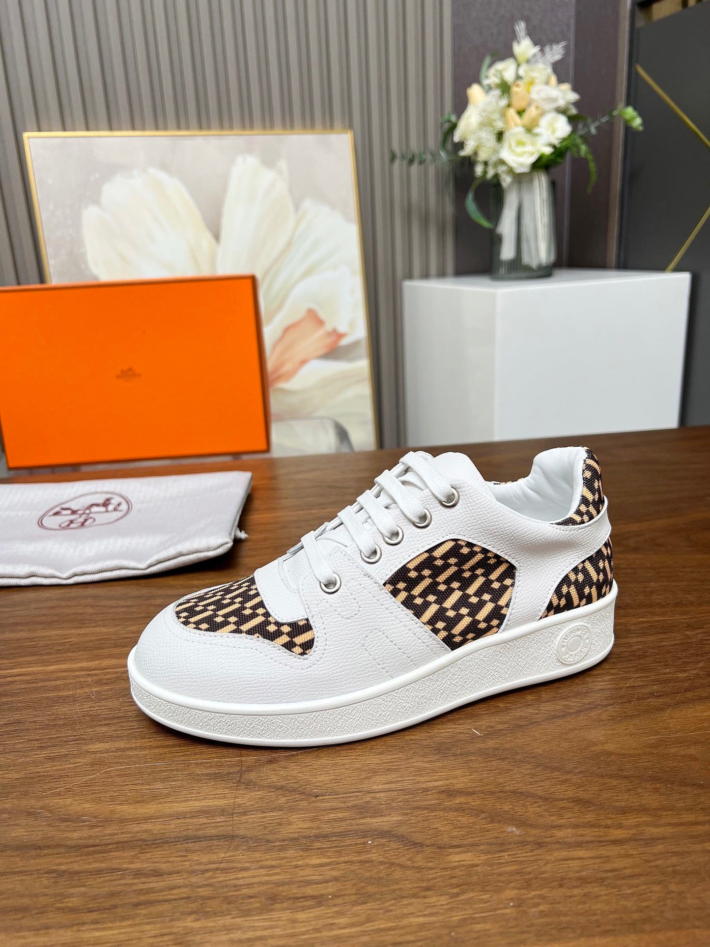 Hermes Women's Sneakers Iconic H Logo Leather Casual Fashion Shoes