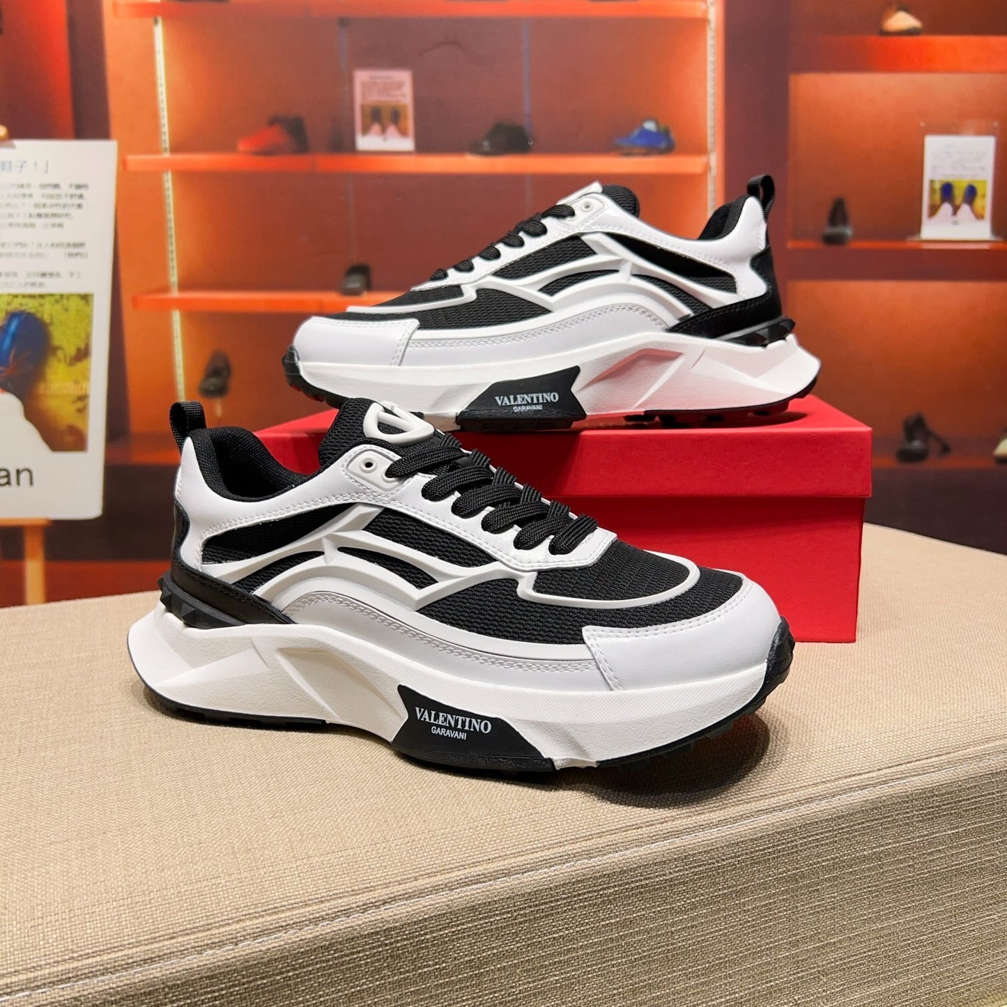 Valentino Men's Luxury Sneakers Fashion Mesh Design Casual Athletic Shoes