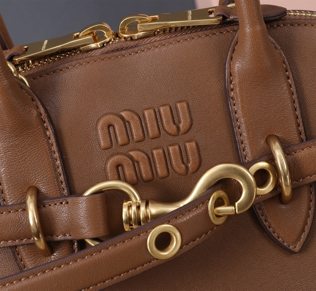 Miu Miu Brown Leather Top - Handle Bag With Brand Emblem 5BB169