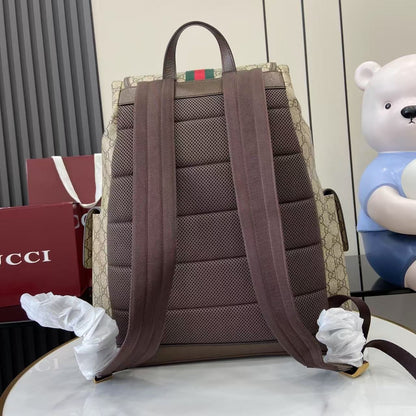 Classic Gucci Backpack With Iconic GG Pattern Web Stripe And Gold Accents For Timeless Style 839110