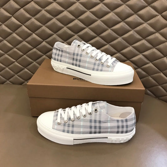 Burberry Unisex Grey Plaid Canvas Sneakers Stylish Comfortable Footwear For Men And Women With Iconic Check Pattern