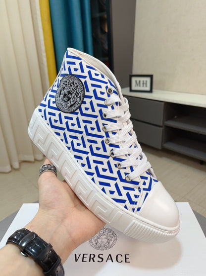Versace Men's High-Top Sneakers - Luxury Designer Athletic Footwear with Baroque Print & Greek Key