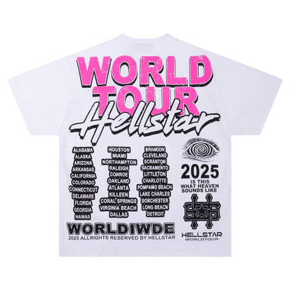 Hellstar White T - Shirt With Headphone Graphic And Is This What Heaven Sounds Like Slogan