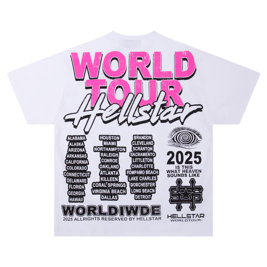 Hellstar White T - Shirt With Headphone Graphic And Is This What Heaven Sounds Like Slogan