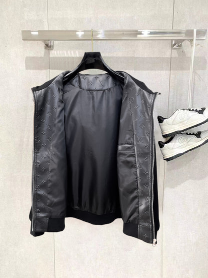 Louis Vuitton Men's Embossed Monogram Hooded Zip-Up Jacket with Contrast Sleeves