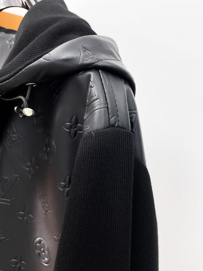 Louis Vuitton Men's Embossed Monogram Hooded Zip-Up Jacket with Contrast Sleeves