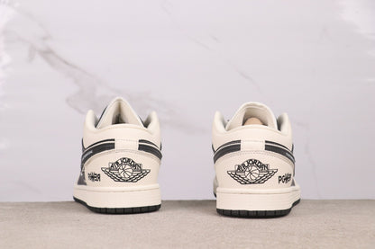 Air Jordan 1 Low Peaceminusone Daisy Print Black Beige Casual Sneakers