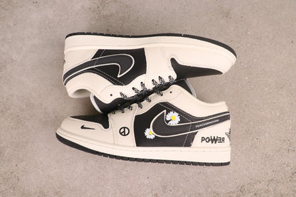 Air Jordan 1 Low Peaceminusone Daisy Print Black Beige Casual Sneakers